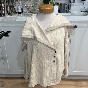 Free People Beach Oversized Cream Textured 3 Button shawl collar sweater